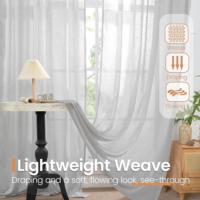 BGment Light Grey Short Linen Curtains 36 Inch Length - Image 5