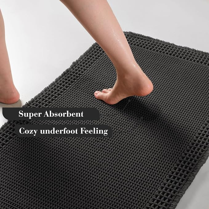 RESARE Waffle Bath Mat for Bathroom, Non Slip Bathroom Rugs 17"x24" Black | - Image 3