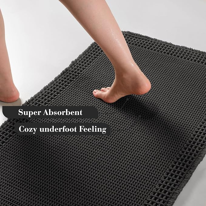 RESARE Waffle Bath Mat for Bathroom, Non Slip Bathroom Rugs 24"x36" Black | - Image 3