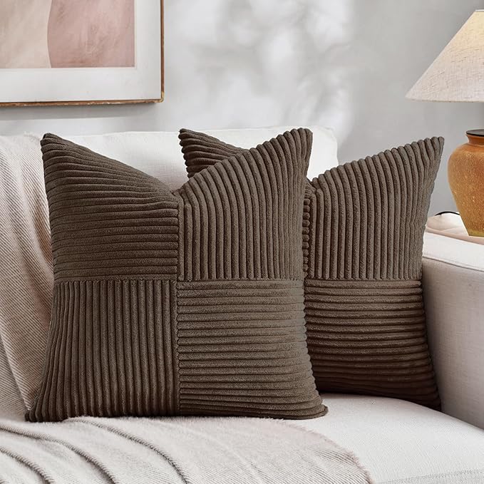 Fancy Homi 2 Packs Dark Brown Decorative Throw Pillow Covers 12x12 Inch by Fancy+Homi