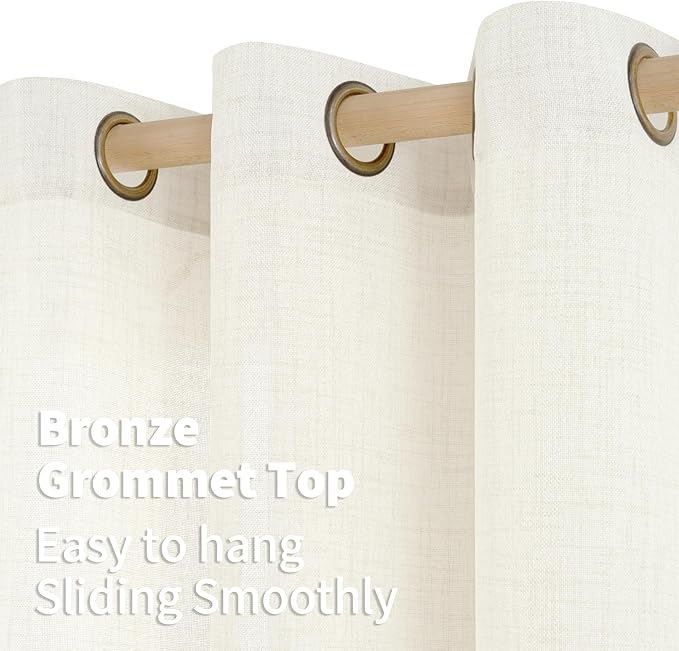 YoungsTex Ivory Linen Semi Sheer Curtains 48 Inch Length 2 Panels Set | Light - Image 6