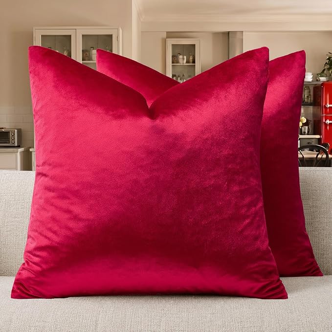 GIGIZAZA Red Velvet Pillow Covers 22x22 Decorative Pillows Pack of 2 | Throw by GIGIZAZAFocusingonhomedecoration