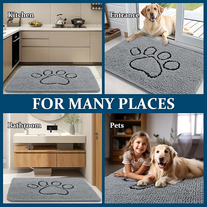 OLANLY Dog Door Mat for Muddy Paws 34x21, Paw Print Design Chenille Mud Mat | - Image 8