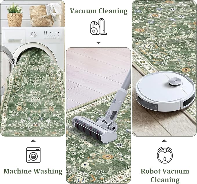Yamaziot 3x6 Washable Hallway Runner Rug Non Slip Floral Carpet, Sage Green | - Image 3
