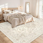 8x10 Area Rugs Living Room: Bedroom Washable Carpet Beige White | Vintage Boho - Image 2