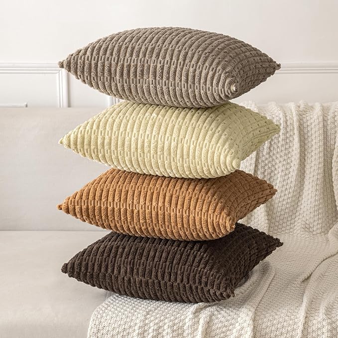 MIULEE Corduroy Decorative Throw Pillow Covers 20x20 Brown Pack of 2 | Soft - Image 4
