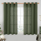 Olive Green Linen Semi Sheer Curtains 45 Inch by LAMIT