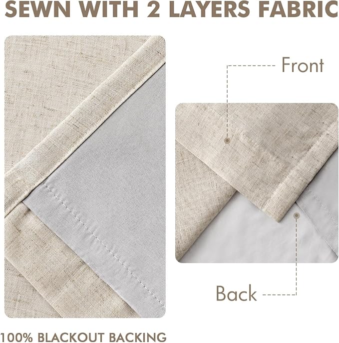 MIULEE Beige Pinch Pleated 100% Blackout Linen Curtains 40x63 Inches | Room - Image 5
