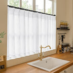 Pinch Pleated White 36 Inch Length Kitchen Curtains 2 Panels Set | Linen Blend - Image 8