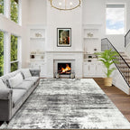 8x10 Area Rugs for Living Room: Washable Abstract Black Grey Badroom Carpet | by GENTDRIZZ