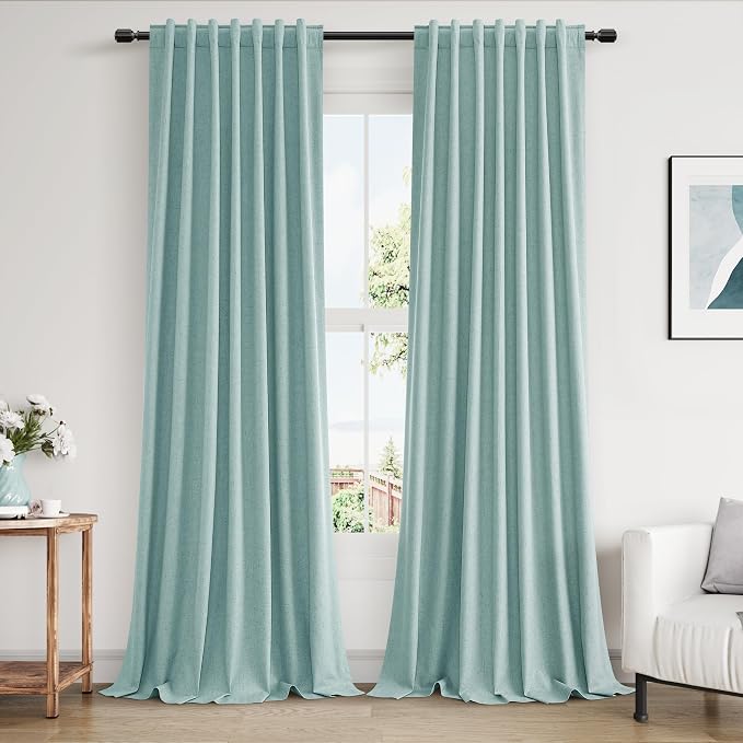 100% Blackout Linen Curtains 102 Inch Length 2 Panels Set by Guken