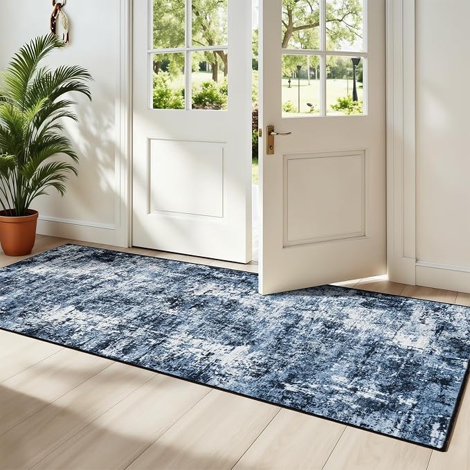 Rugflix 2x5 Runner Rug for Hallway, Washable Navy Blue Kitchen Runners | by RugflixAreaRugs