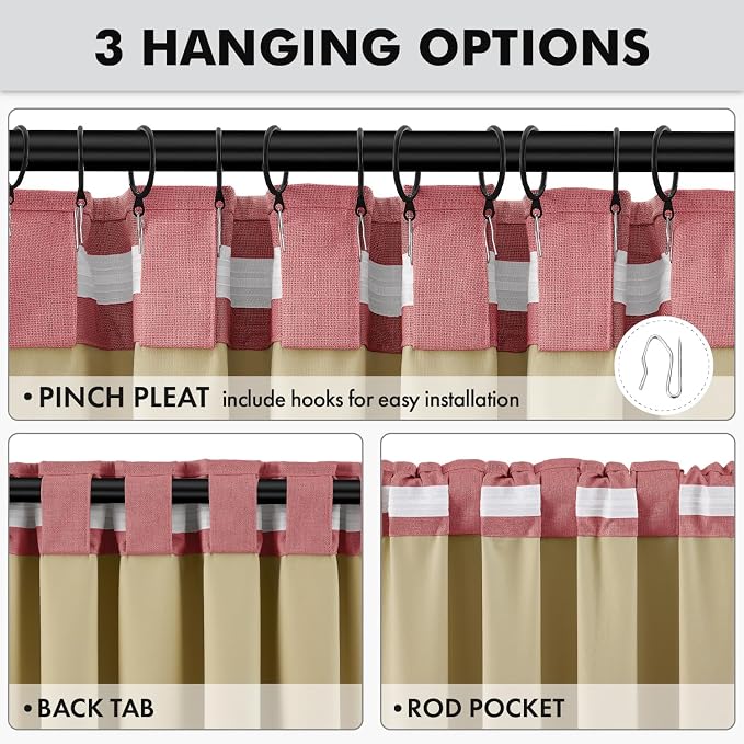 MIULEE 100% Blackout Linen Curtains 42 x 84 Inch Dusty Rose Pink 2 Panels | - Image 5