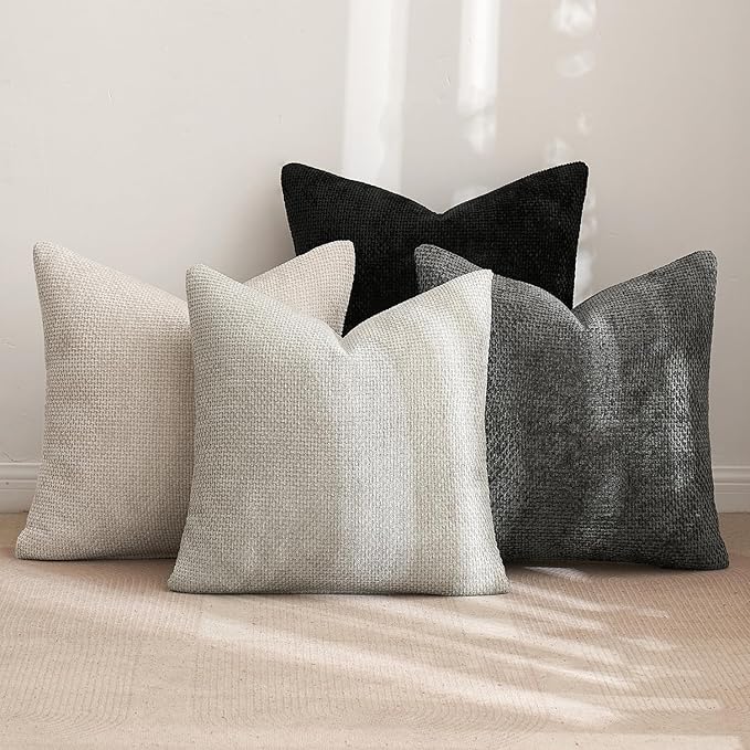 MIULEE Soft Decorative Chenille Pillow Covers Cream Grey 16x16 Pack of 4 | - Image 4