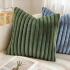 decorUhome Fall Faux Fur Throw Pillow Covers 24x24 Set of 2 Olive Green | - Image 6