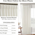Cream Ivory Linen Pleated Memory Shaped Light Filter Curtains 84 Inch Long | - Image 4