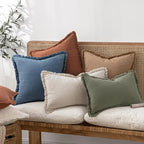MIULEE Boho Linen Fringe Decorative Throw Pillow Covers Blue Ashes 18x18 | Set - Image 2