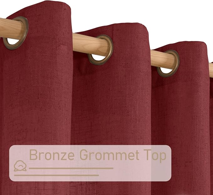 90 inch Red Linen Curtains for Living Room 2 Panels, Light Filtering Christmas - Image 4