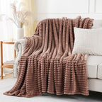 Chocolate Throw Blanket for Couch Sofa 90x90 inches Striped Design | Fleece - Image 4