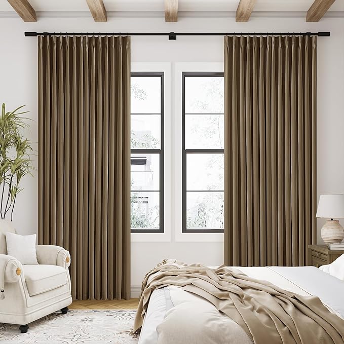 Dutch Cocoa Pinch Pleated Full Blackout Curtains Linen Blend 80 Inches Long | - Image 9