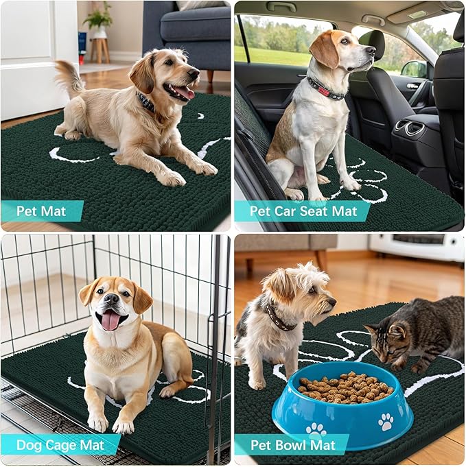 OLANLY Dog Door Mat for Muddy Paws 30x20, Paw Print Design Chenille Mud Mat | - Image 7