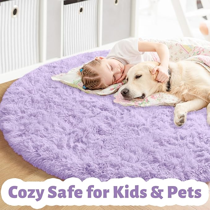 Amdrebio Light Purple Lavender Fluffy Circle Rug 5Ft - Image 3