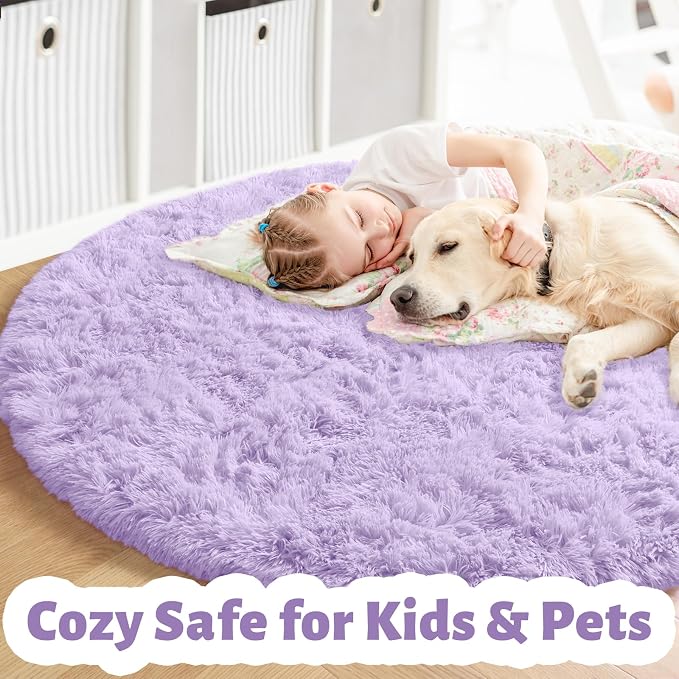 Amdrebio Light Purple Lavender Fluffy Round Rug 4Ft - Image 3