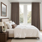 102 Inch Length Linen Blackout Bedroom Curtains Dark Brown Back Tab Pleat - Image 7