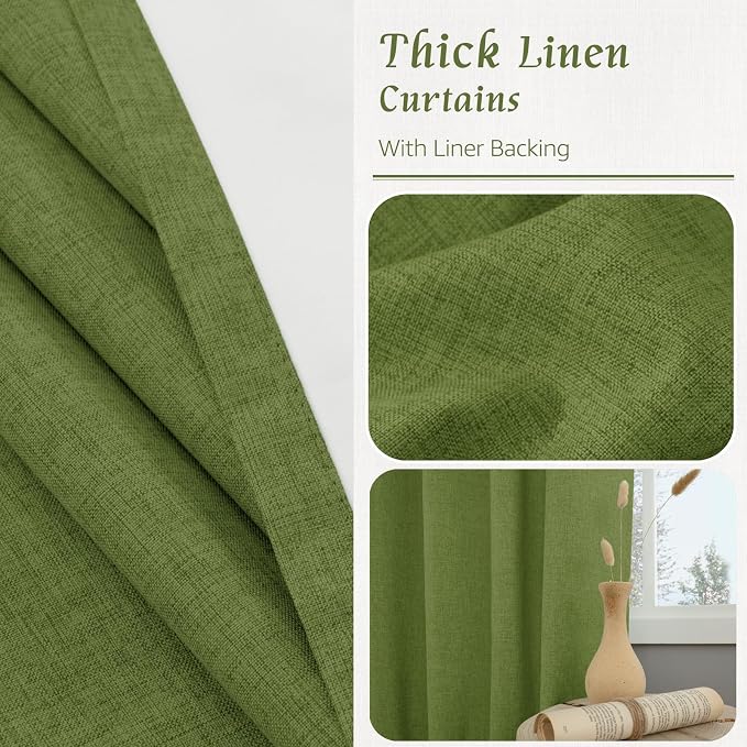 Sage Green 100% Blackout Linen Curtains 84 Inch - Image 8