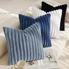 decorUhome Fall Faux Fur Throw Pillow Covers 24x24 Set of 2 Grey Blue | - Image 7