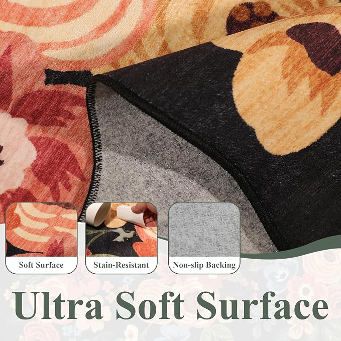 DUKINO 3x8 Kitchen Runner Rug, Soft Floral Washable Rug - Image 6