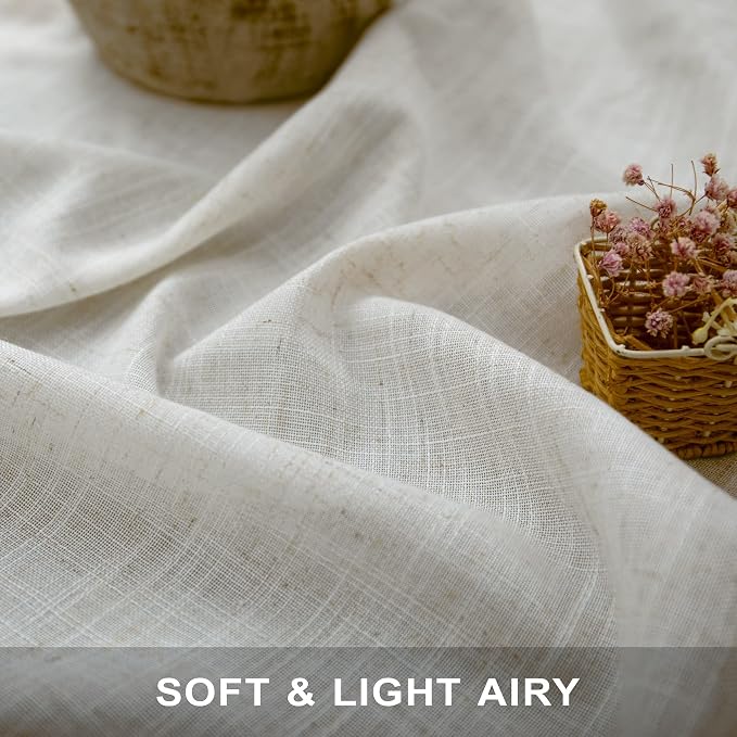 Pitalk Cream Sheer Curtains 68 Inch Length 2 Panel Set - Image 3