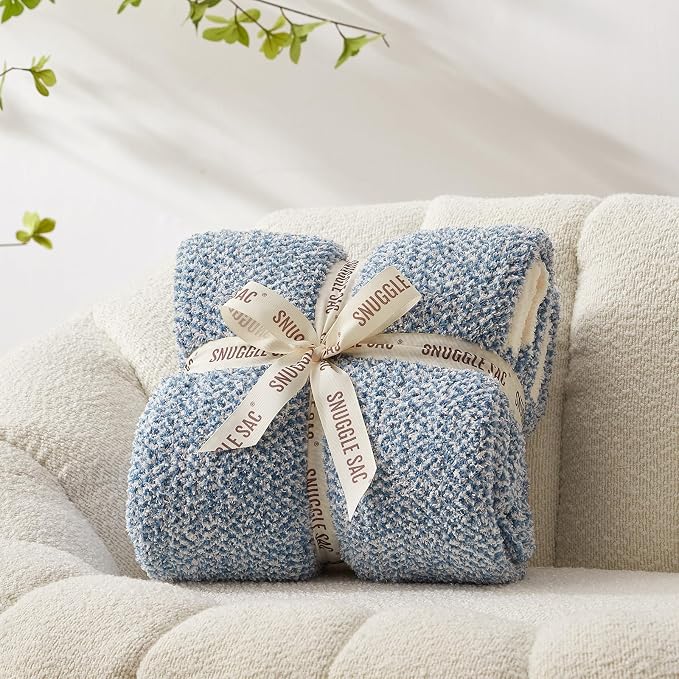Snuggle Sac Heather Blue Bed Blanket Oversized Twin XL 66x90, Super Soft Warm - Image 4