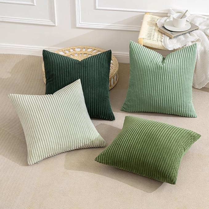 MIULEE Soft Corduroy Decorative Throw Pillow Covers Forest Green 18x18 | Set of - Image 3