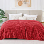 BEDELITE 3D Ribbed Jacquard Red Blankets Queen Size - Image 2