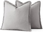 MIULEE Linen Fringe Decorative Euro Throw Pillow Covers Light Grey 24x24 | Set - Image 6