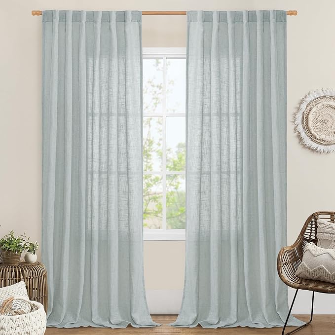 102 Inch Length Light Filtering Sheer Linen Curtains, 52 x 102 Inch | Linen by LAMIT