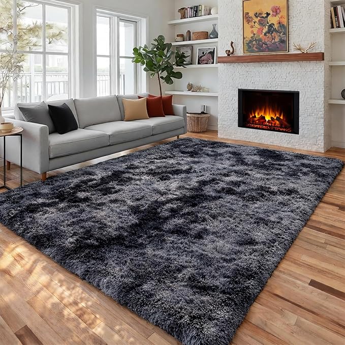 Area Rugs 9x12 Living Room, Large Dark Grey Shag Rugs by PAGISOFE