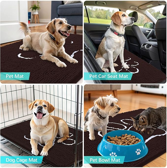 OLANLY Dog Door Mat for Muddy Paws 70x24, Paw Print Design Chenille Mud Mat | - Image 7