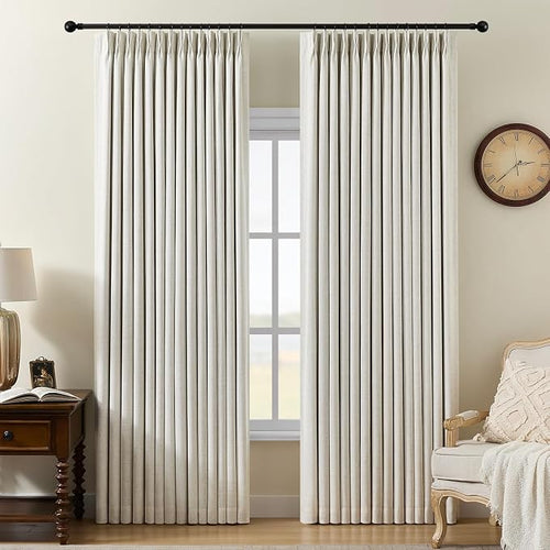 100% Blackout Pinch Pleated Linen Curtains 94 Inches Long by AUSSPVOCT