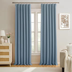 Dusty/Stone/Slate Blue Pleated Blackout Curtains 84 Inch Drop 2 Panels by KEQIAOSUOCAI