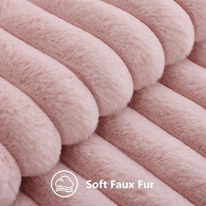 decorUhome Fall Faux Fur Throw Pillow Covers 20x20 Set of 2 Pink | Decorative - Image 2