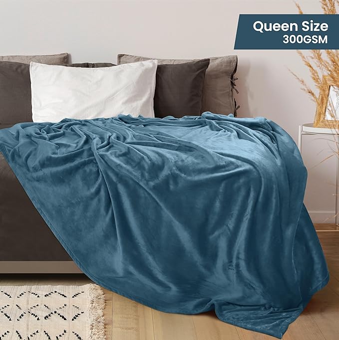 Utopia Bedding Soft Fleece Bed Blanket Queen Size Stone Blue | Microfiber Plush - Image 2