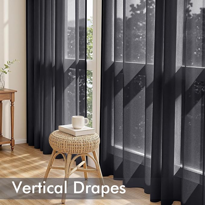 MIULEE Black Sheer Curtains 96 Inches Long 4 Panels 42 x 96 Inches | Light - Image 5