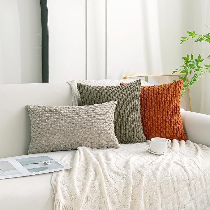 Set of 4 Olive Green Decorative Throw Pillow Covers 18x18 Inch Corduroy Pillow - Image 3
