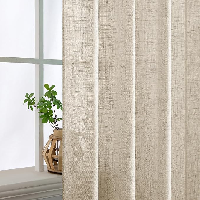 MIULEE Beige Linen Curtains 52x90 Inch 2 Panels - Image 5
