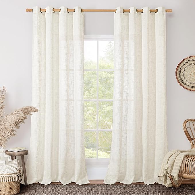 Linen Curtains 102 Inches Long for Living Room, Bronze Grommet Linen Textured by LAMIT