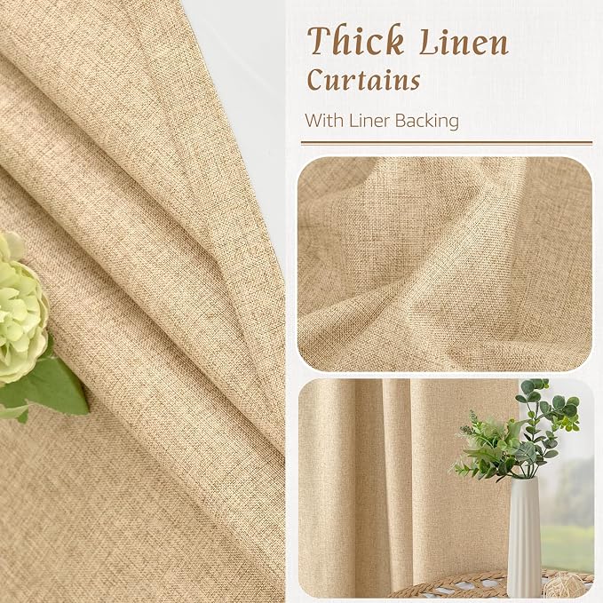 63 Inch 100% Blackout Linen Curtains - Image 7