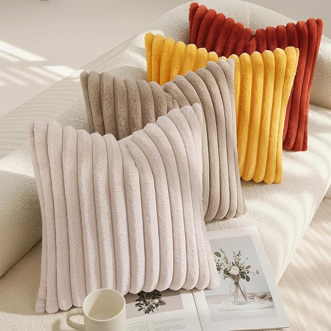 decorUhome Fall Faux Fur Throw Pillow Covers 12x20 Set of 2 Mustard Yellow | - Image 7
