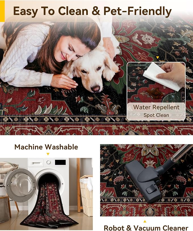 RELEANY Washable Area Rug, Small 2'x4', Water Repellent, Pet Friendly, Vintage - Image 4